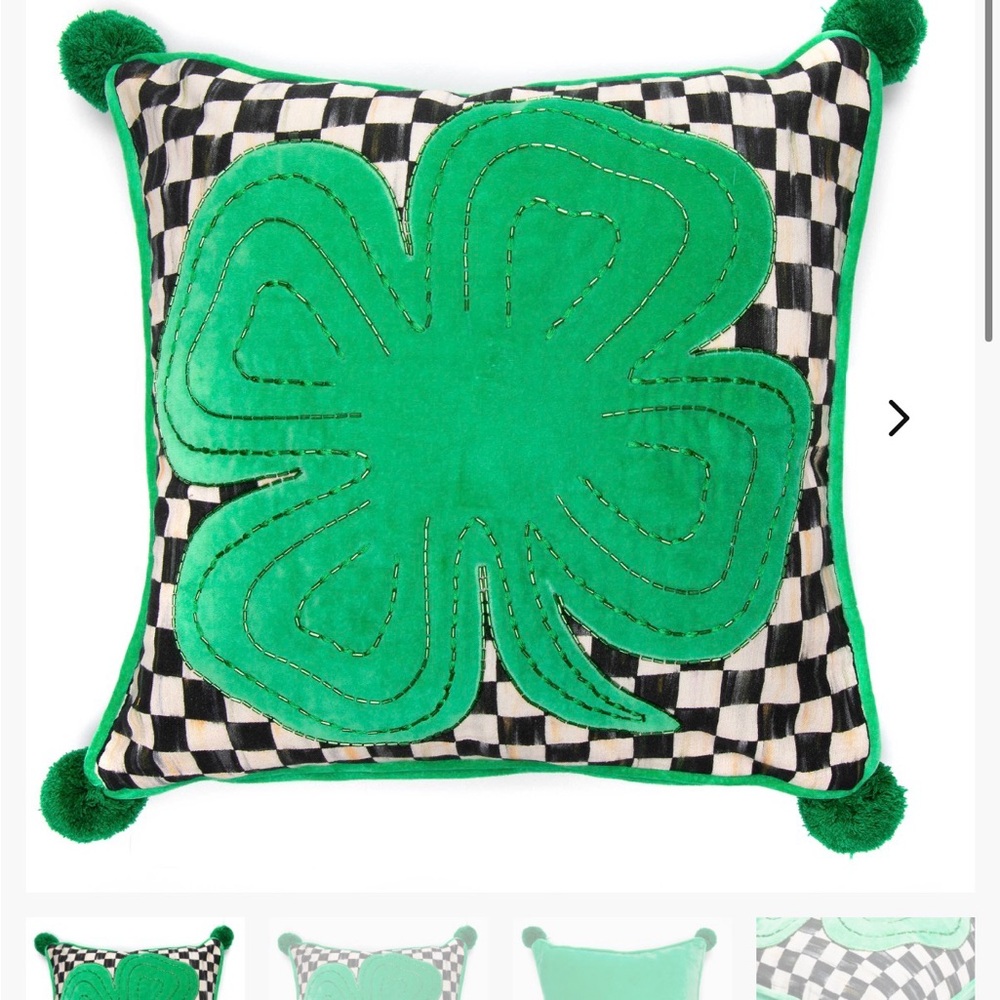MacKenzie-Childs Green Clover Checkered Pillow - Picture 3 of 5
